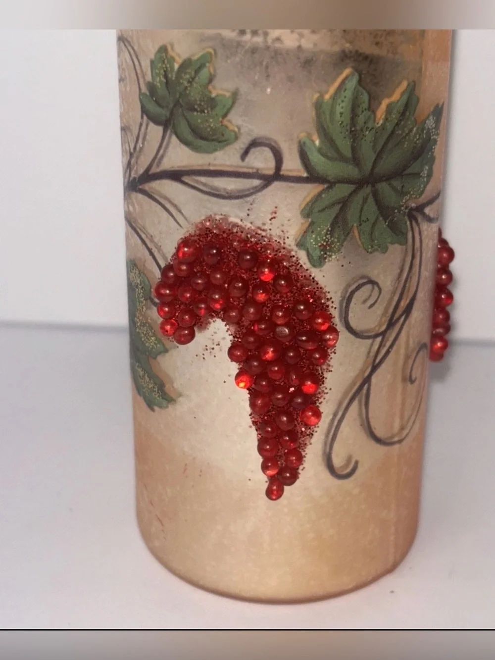 Vintage Red Wine Bottle Hand Blown Glass Christmas Ornament Beaded Hand Painted